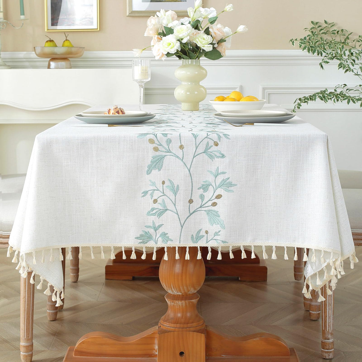 Laolitou mantel de algodón-lino impermeable protege la mesa ante salpicaduras.