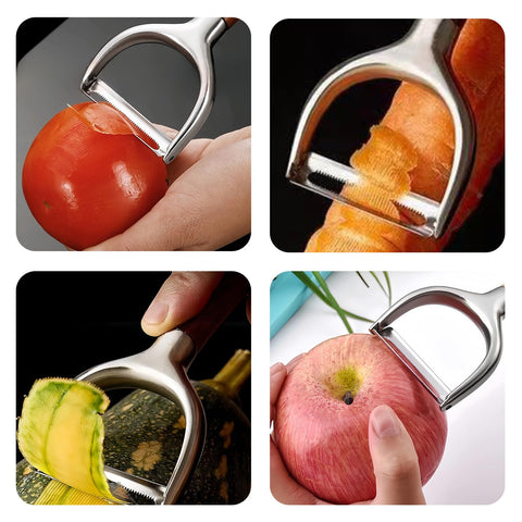 Laoxiongtou pelador para verduras y frutas variadas en cocina.