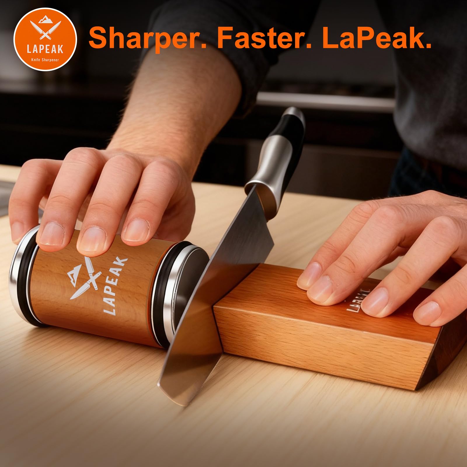Lapeak base de madera con imanes para estabilidad en la encimera.