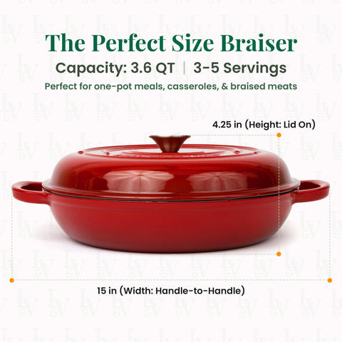 Braiser Larder & Vine con mango ergonómico para manejo cómodo.