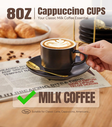 Lareina capuchino 8oz con cucharas incluidas, servicio completo.
