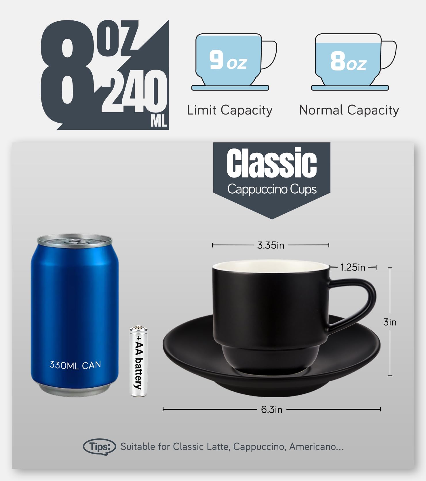 Lareina capuchino 8oz estante metálico apilable para ahorrar espacio.