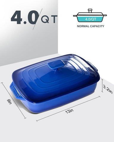 Lareina cazuela cerámica 9x13 para horno en azul, ideal para hornear