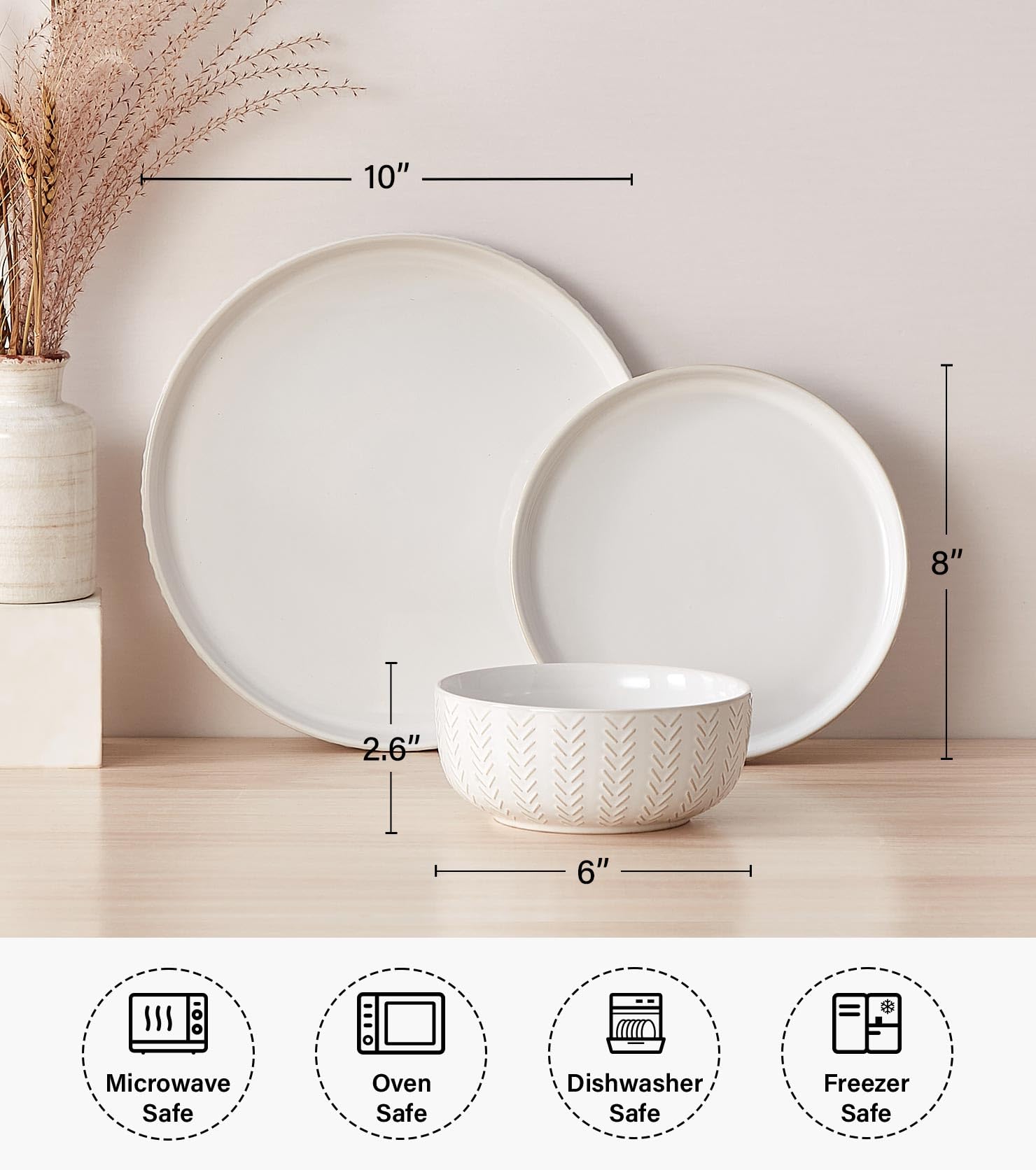 Conjunto 24-piezas Lareina con platos-cuencos, diseñado para comidas grandes y reuniones.