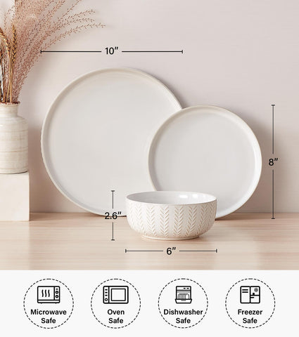 Conjunto 24-piezas Lareina con platos-cuencos, diseñado para comidas grandes y reuniones.