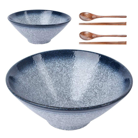 Cuenco ramen cerámico azul de Lareina para porciones generosas.