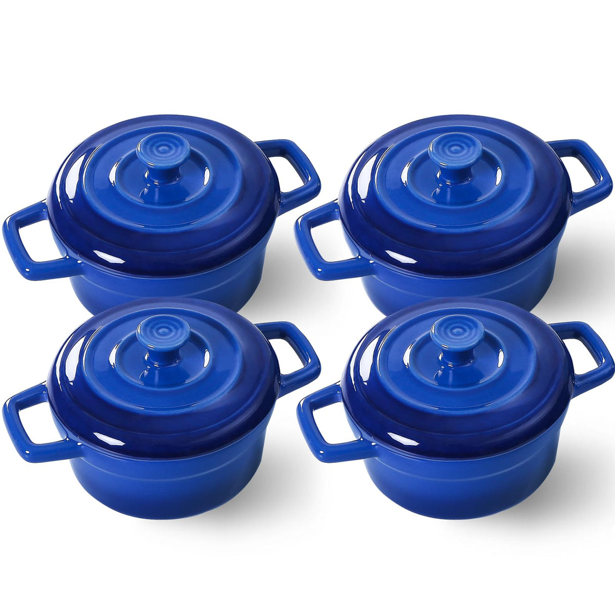 Lareina Mini Cocotte azul de 12oz con tapa, ideal para porciones individuales y calor sostenido.