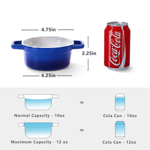 Juego de 4 cocottes con tapa azul de Lareina para porciones pequeñas.