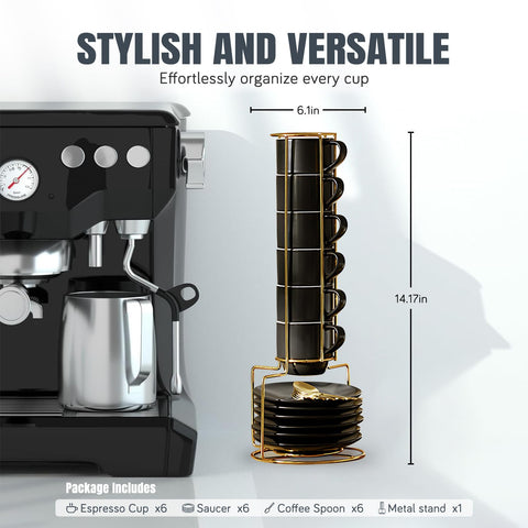 Soporte apilable para demitasse, orden y transporte fáciles.