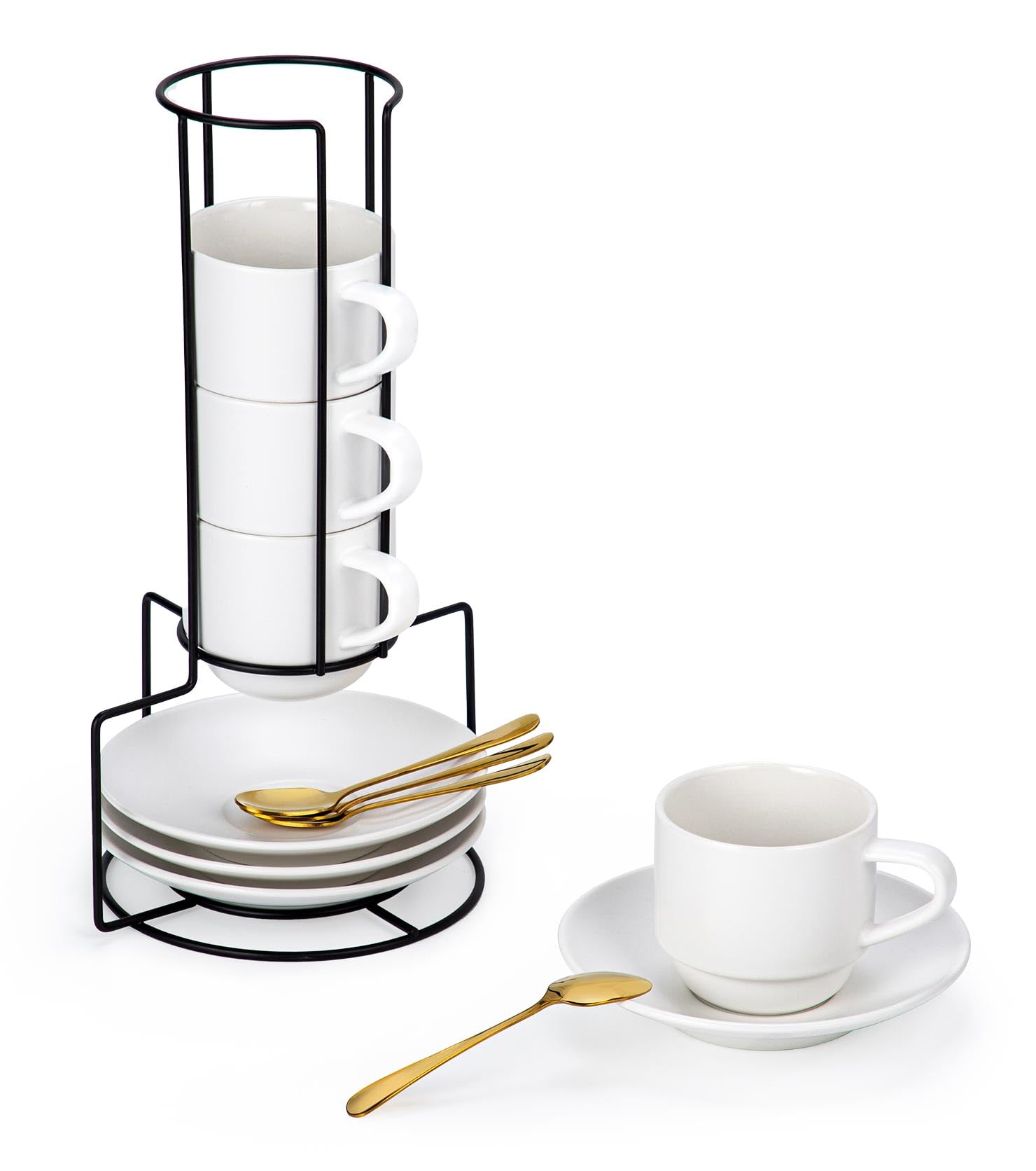 Lareina tazas capuchino de porcelana 8oz, conjunto de 4, ideal para capuchinos elegantes.