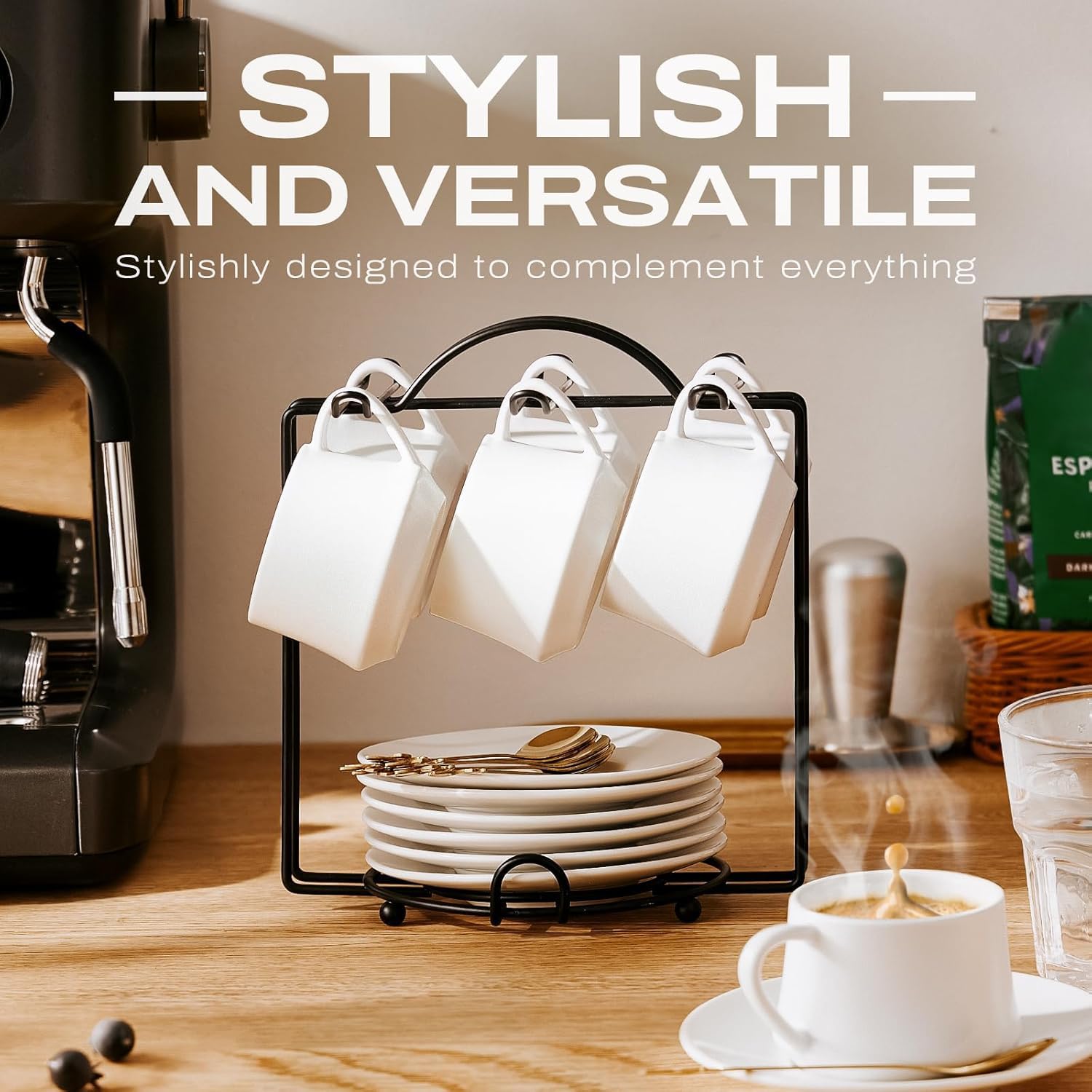 Conjunto Lareina tazas espresso 7oz, ideal para cappuccino suave y ritual diario.