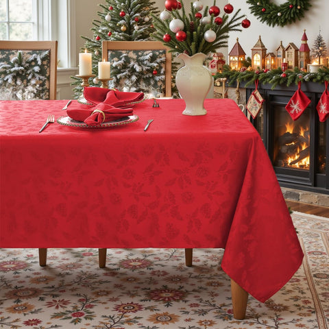 Mantel Larponder jacquard lavable 60x84, fácil de limpiar tras comidas festivas