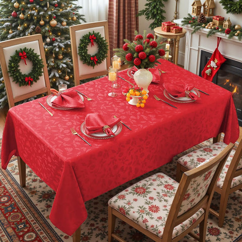 Mantel Larponder jacquard acebo y bayas, añade encanto tradicional a cenas