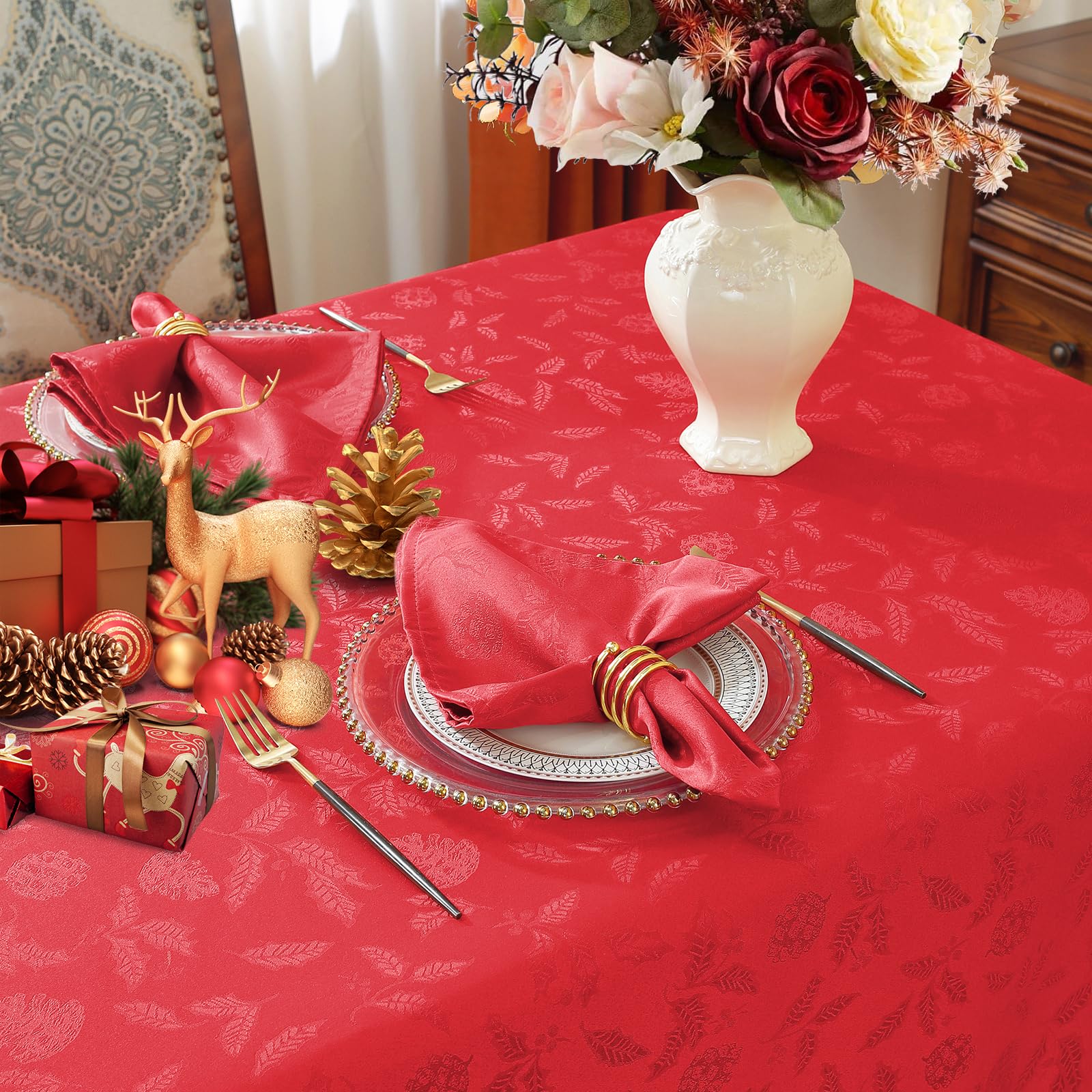 Mantel Larponder jacquard resistente al desvanecimiento, mantiene colores vivos tras múltiples usos