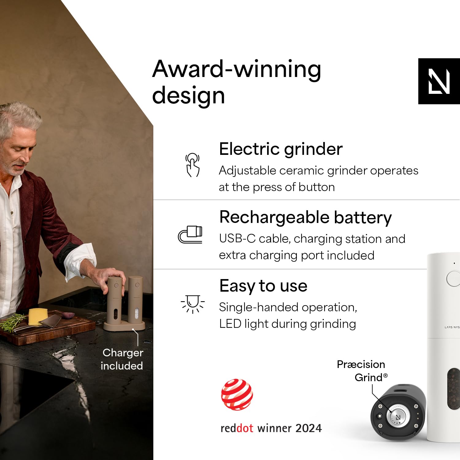 LARS NYSØM, cargador USB recargable para uso continuo en la cocina.