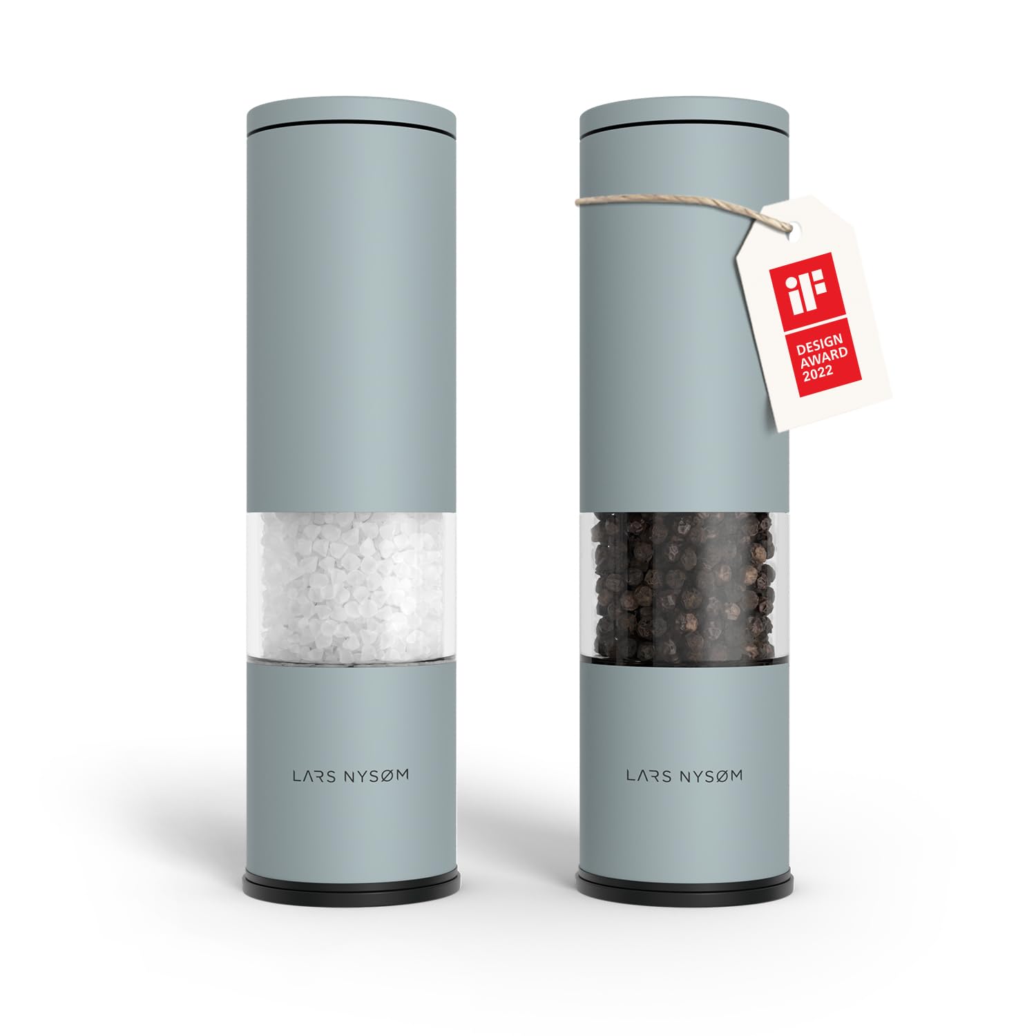 Molinillos Lagom de LARS NYSØM con ajuste ceramico y color azul cielo.