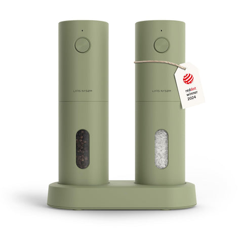 LARS NYSØM set de molinillos eléctricos Sage Green con recarga USB y molienda ajustable