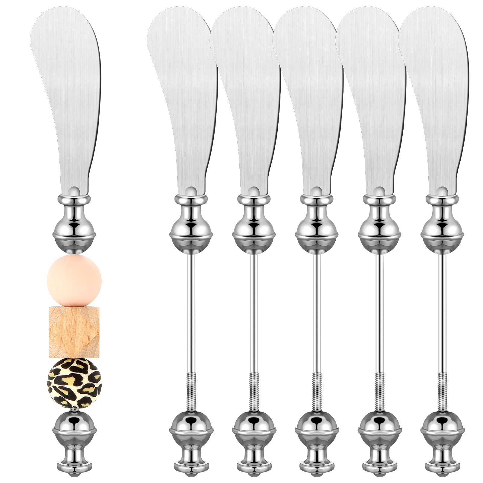 Lasnten seis cuchillos untadores de queso con cuentas, ideales para tablas de charcutería.