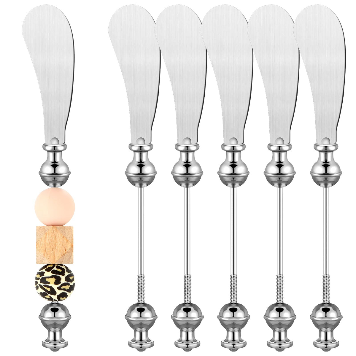 Lasnten seis cuchillos untadores de queso con cuentas, ideales para tablas de charcutería.