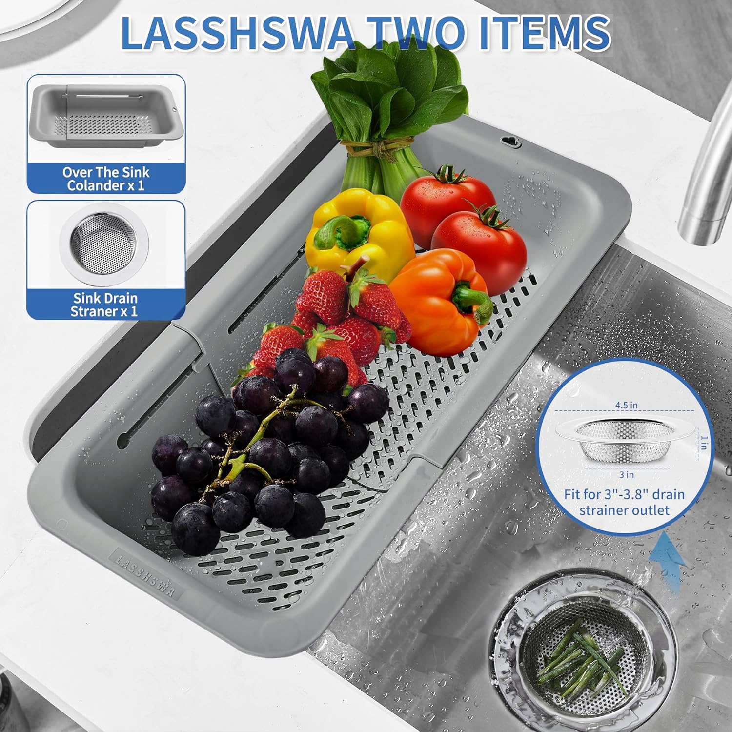LASSHSWA escurridor extensible para fregadero, práctico y compacto.