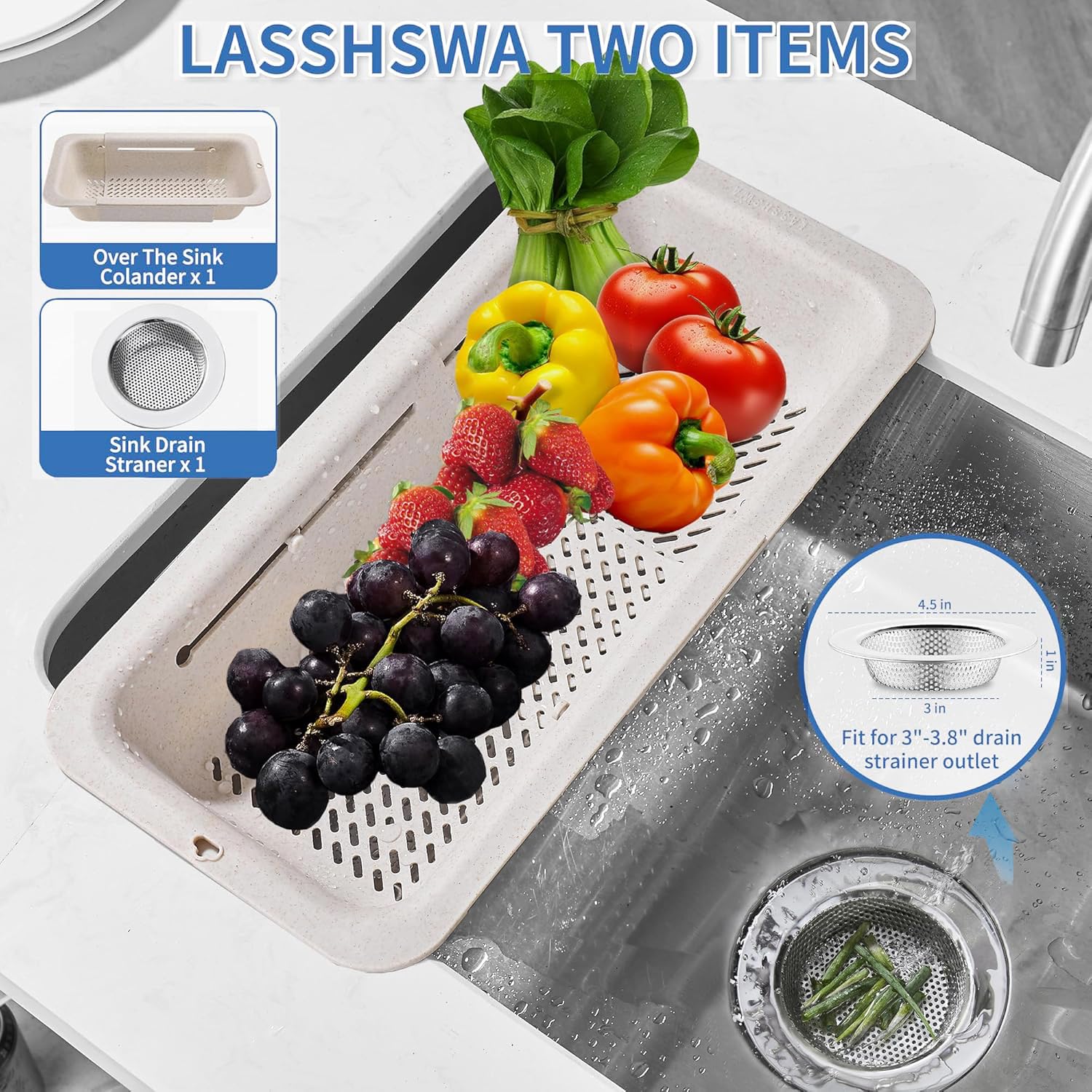 LASSHSWA escurridor para fregadero de acero inoxidable, resistente y apto lavavajillas.