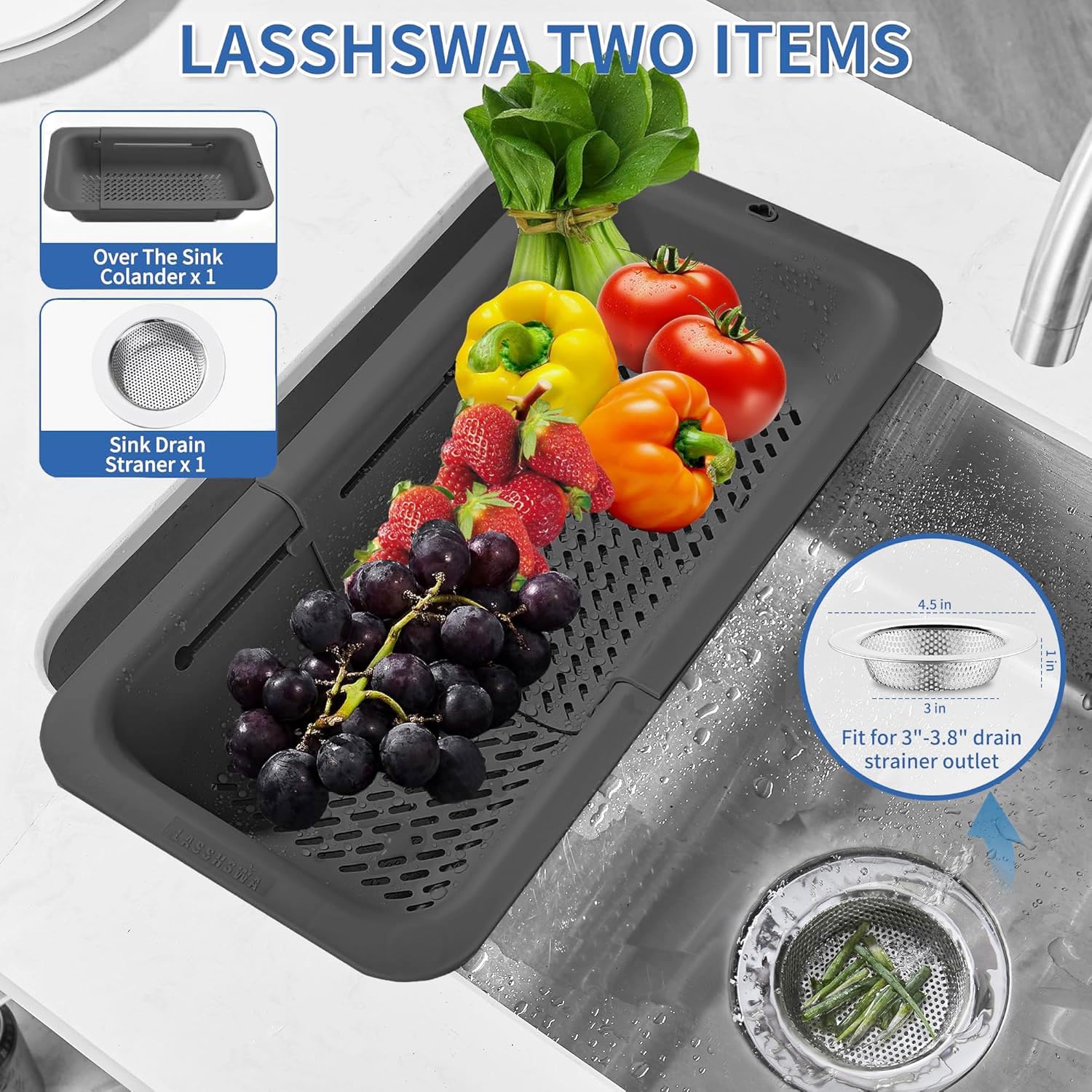 LASSHSWA filtro de fregadero inoxidable, resistente y apto para lavavajillas.