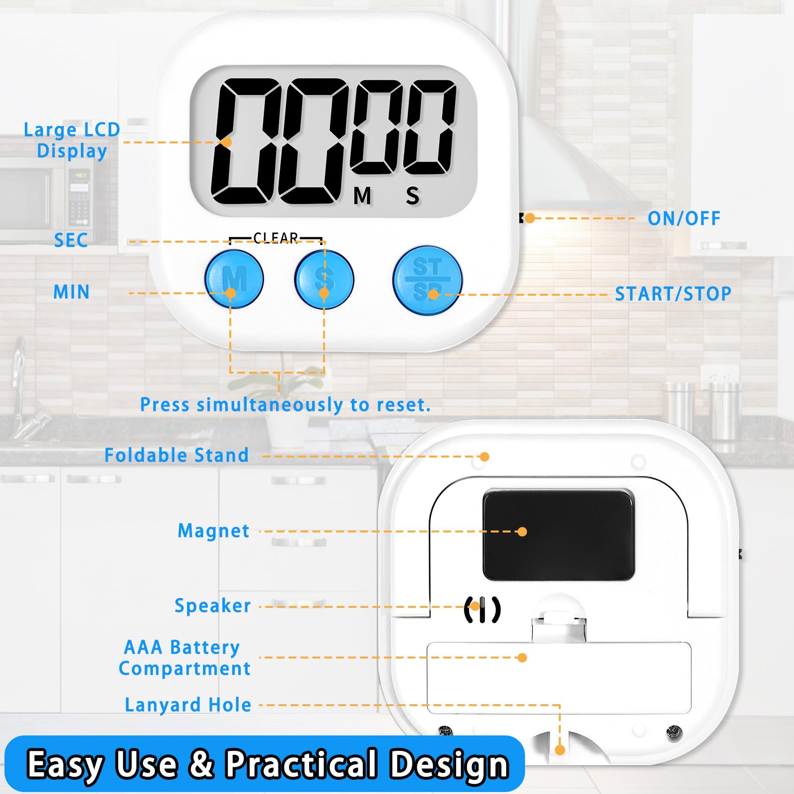 Lasubst temporizador de cocina digital azul, compacto y fácil de usar en clase.