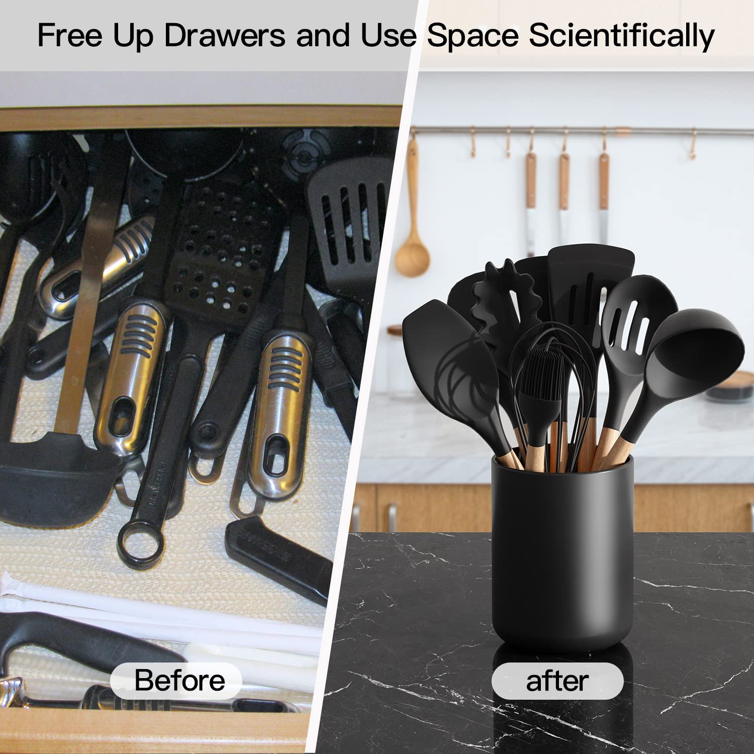 Organizador de cocina LATCHHOOK negro mate, ayuda a ahorrar espacio.