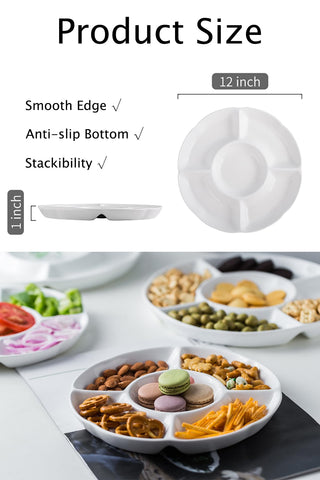 LAUCHUH bandeja cerámica blanca con compartimentos para salsas y bocadillos