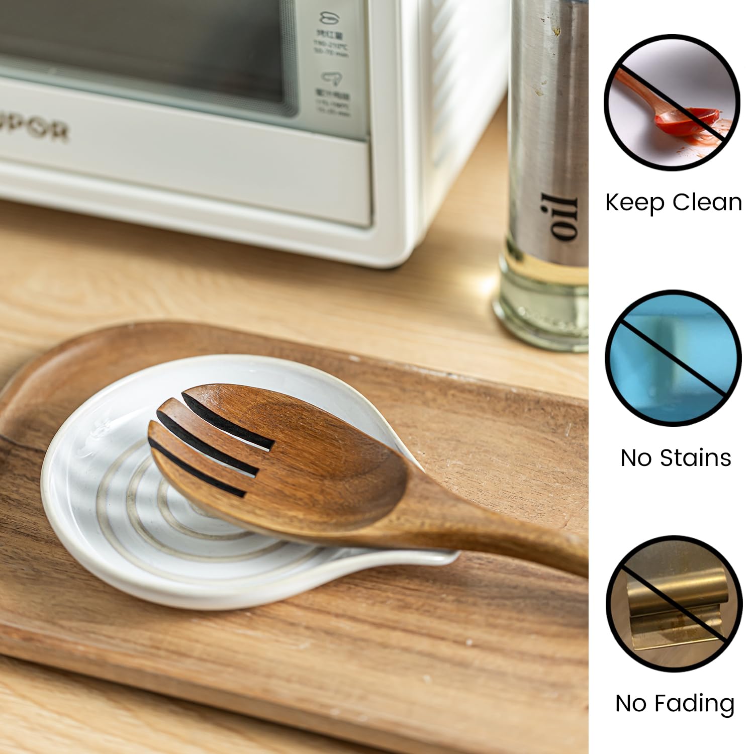 LAUCHUH reposacucharas cerámico crema, enfoque en espacio, ideal para utensilios pequeños