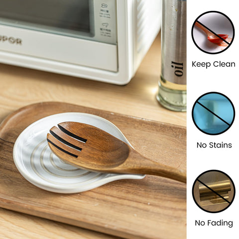 LAUCHUH reposacucharas cerámico crema, enfoque en espacio, ideal para utensilios pequeños