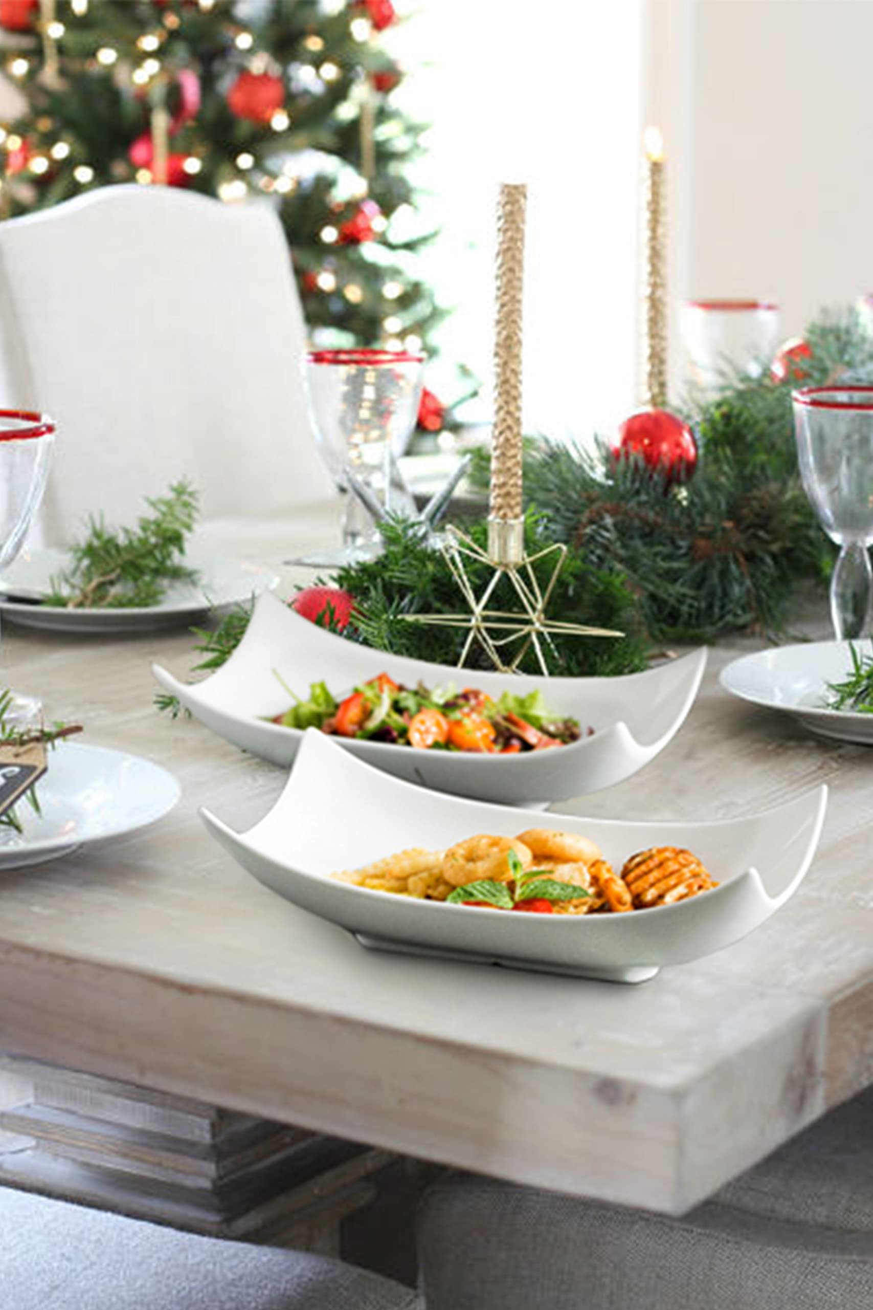 Platos LAUCHUH para servir porcelana blanca de 12 pulgadas, presentación elegante