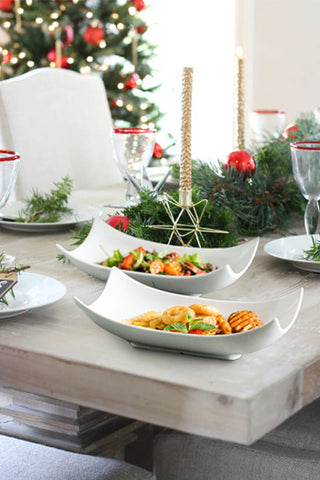 Platos LAUCHUH para servir porcelana blanca de 12 pulgadas, presentación elegante