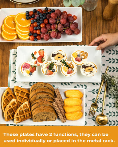 Lauchuh presentación de frutas y postres en tres niveles.