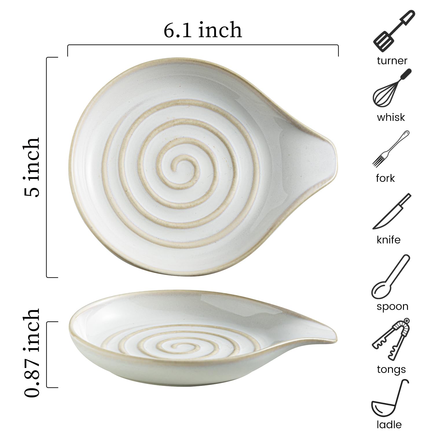 LAUCHUH reposacucharas cerámico crema, vista lateral, diseño moderno para la cocina