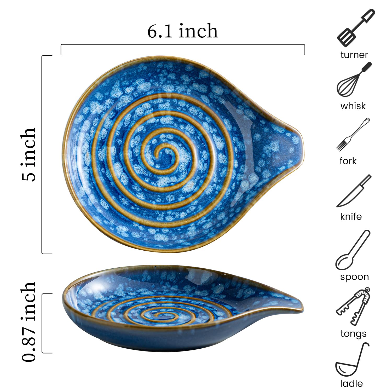 LAUCHUH reposacucharas cerámico con espiral central, diseño artístico y práctico.
