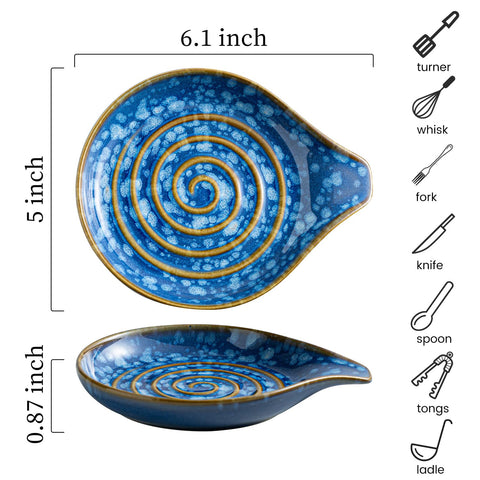 LAUCHUH reposacucharas cerámico con espiral central, diseño artístico y práctico.