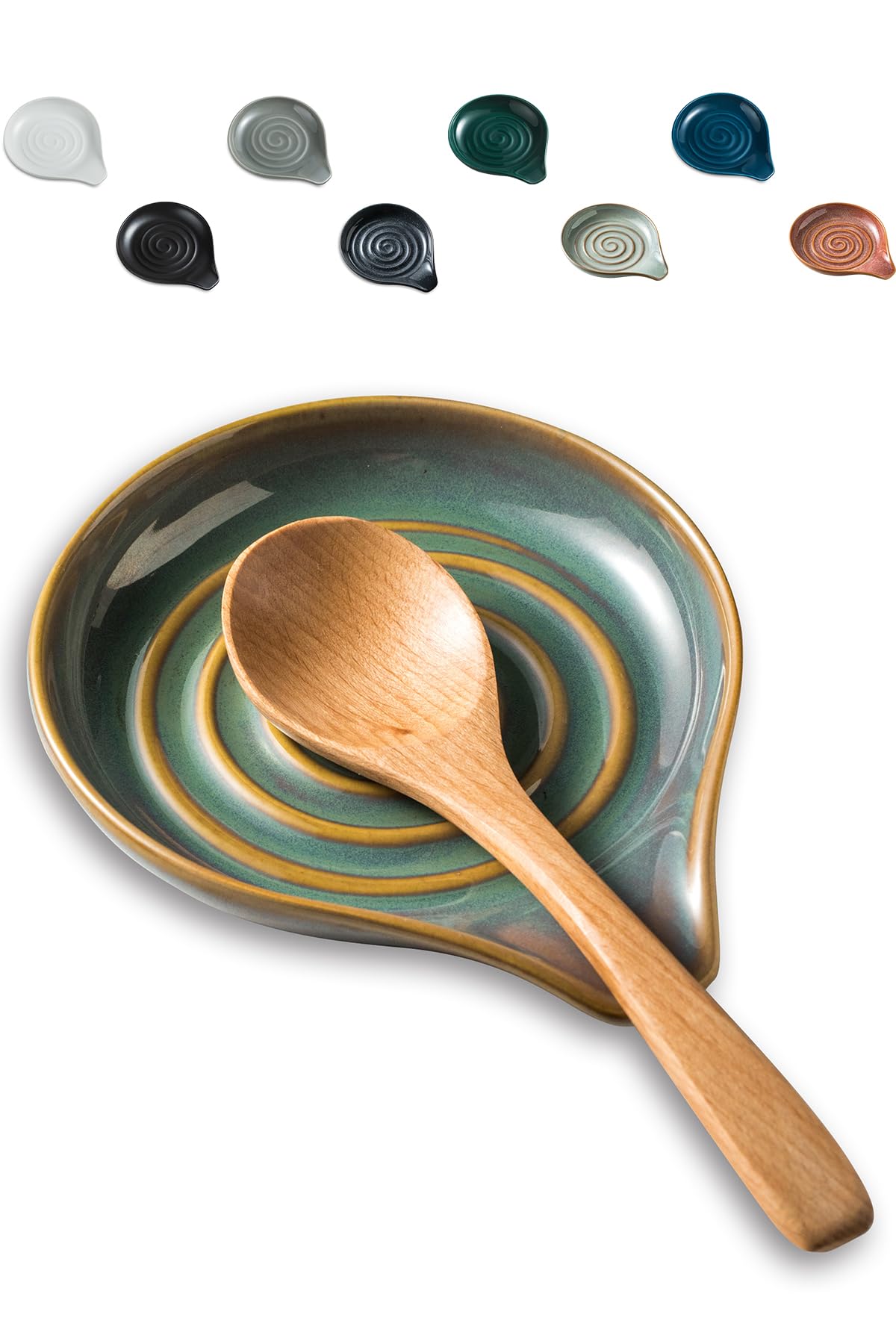 LAUCHUH reposacucharas ceramico verde con espiral para ordenar utensilios.