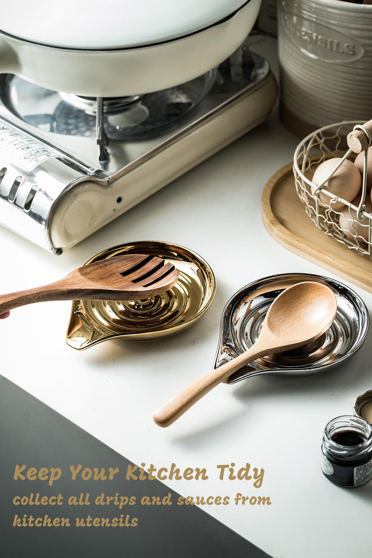 LAUCHUH reposacucharas dorado, ideal como regalo de cocina elegante y práctico