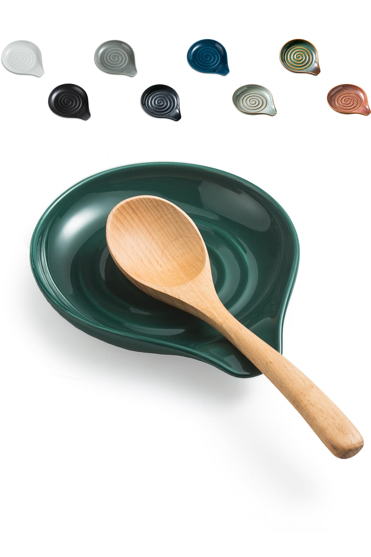 El reposo LAUCHUH para cucharas está en la estufa verde y es práctico para utensilios.