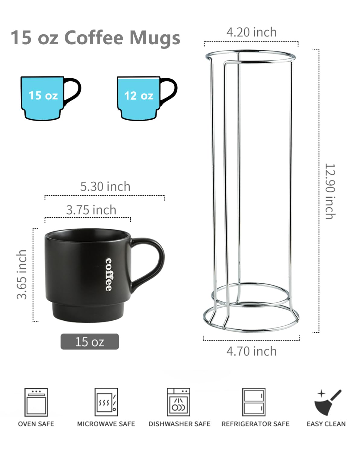 Tazas LAUCHUH 15 oz con asa en forma de C para un agarre cómodo.