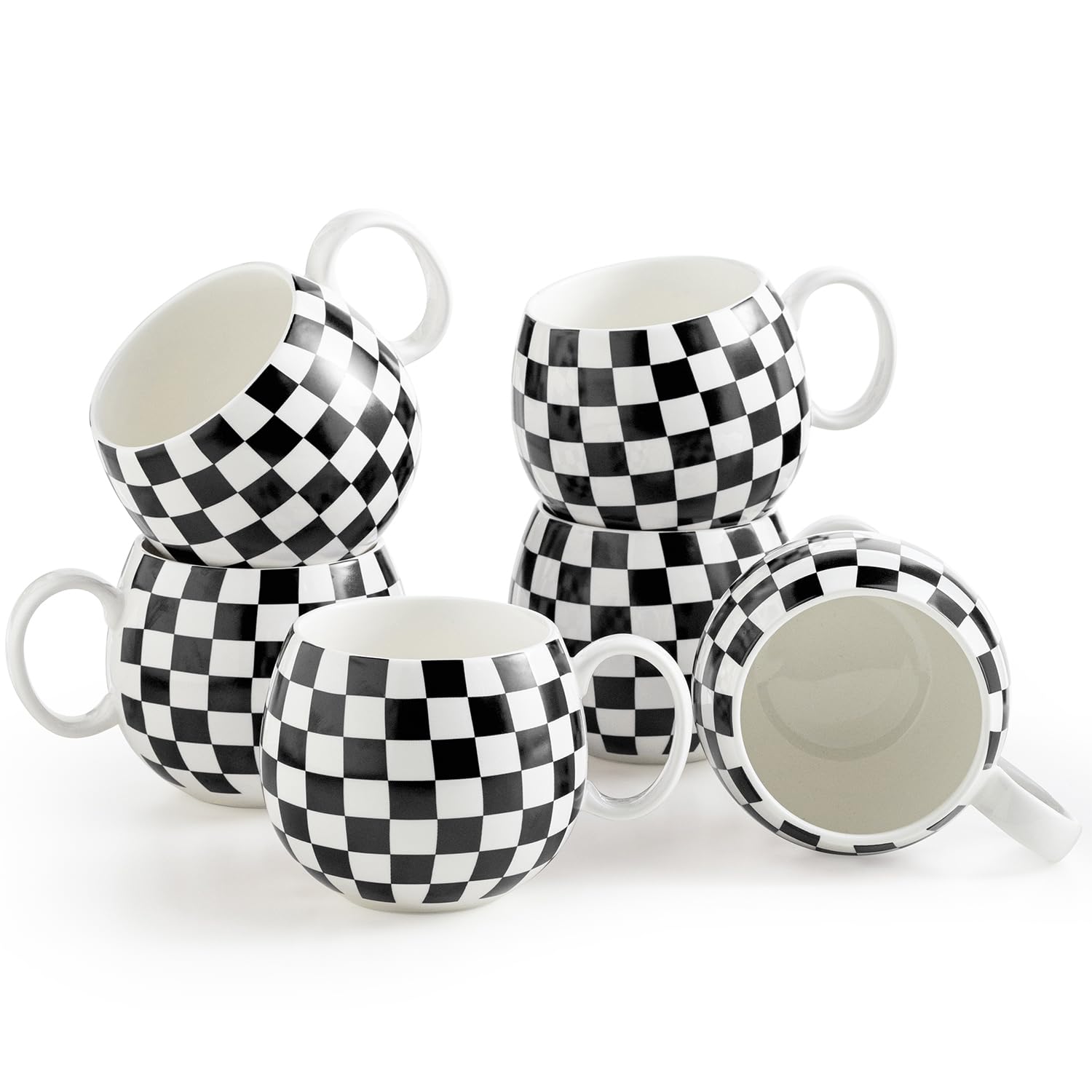 Tazas LAUCHUH con diseño cuadriculado blanco y negro para café diario