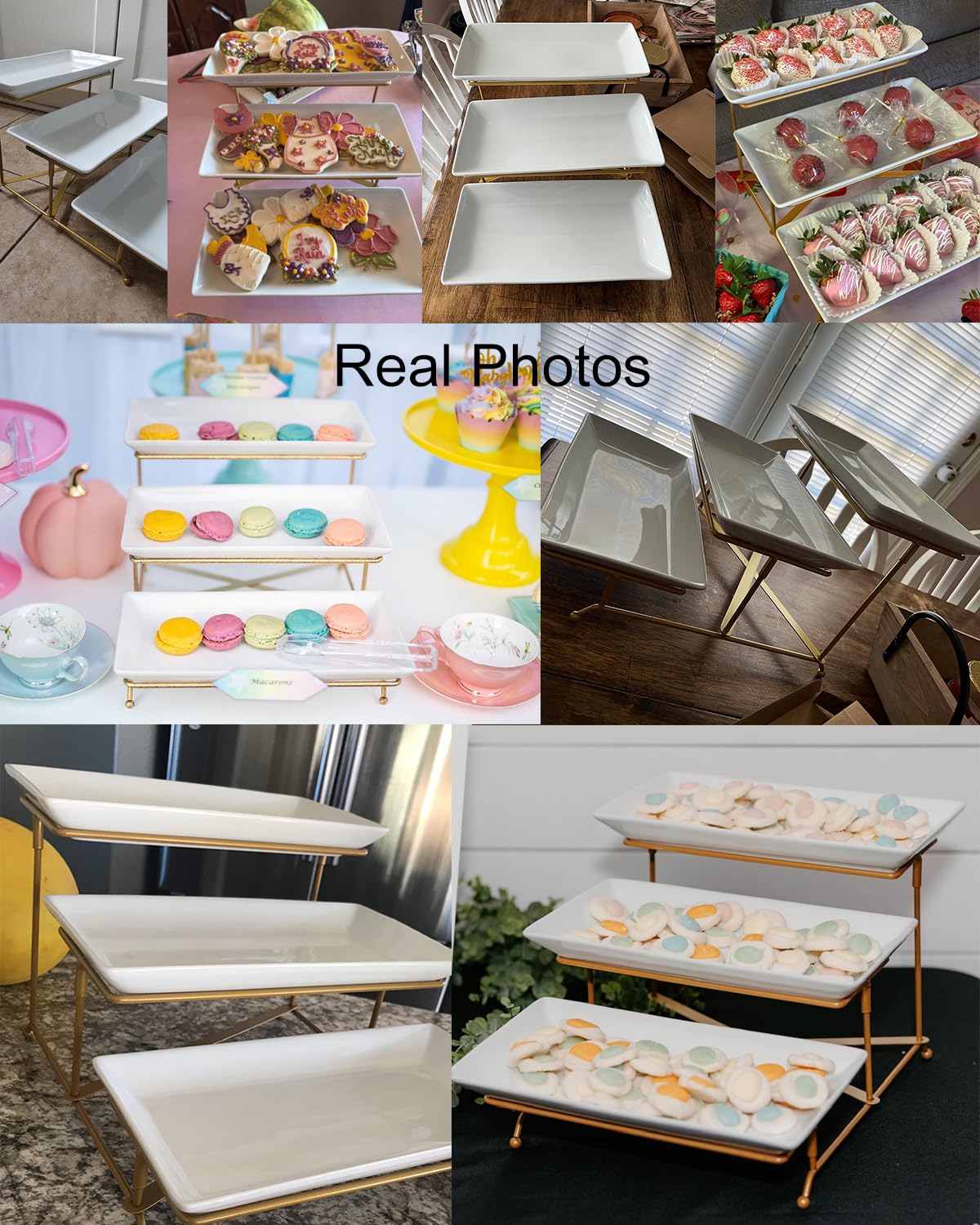 LAUCHUH uso en mesa 3 niveles, porcelana oro, perfecto para reuniones y banquetes.