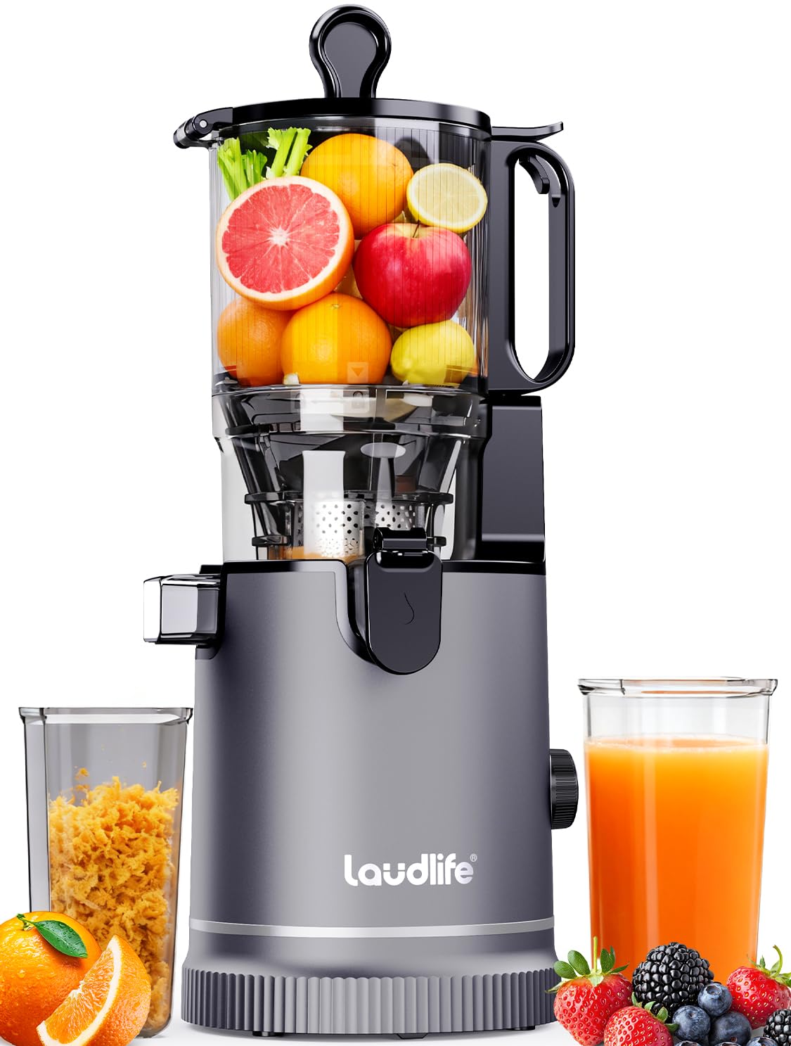 LAUDLIFE prensa fría admite frutas enteras para ahorrar tiempo.