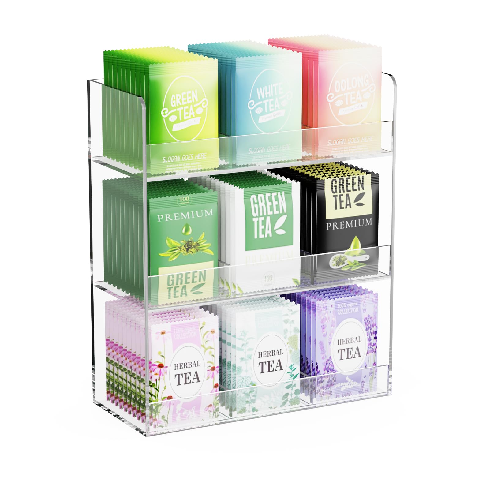 Laumffon organizador-bolsitas-te acrílico tres-capas, orden rápido en la cocina.
