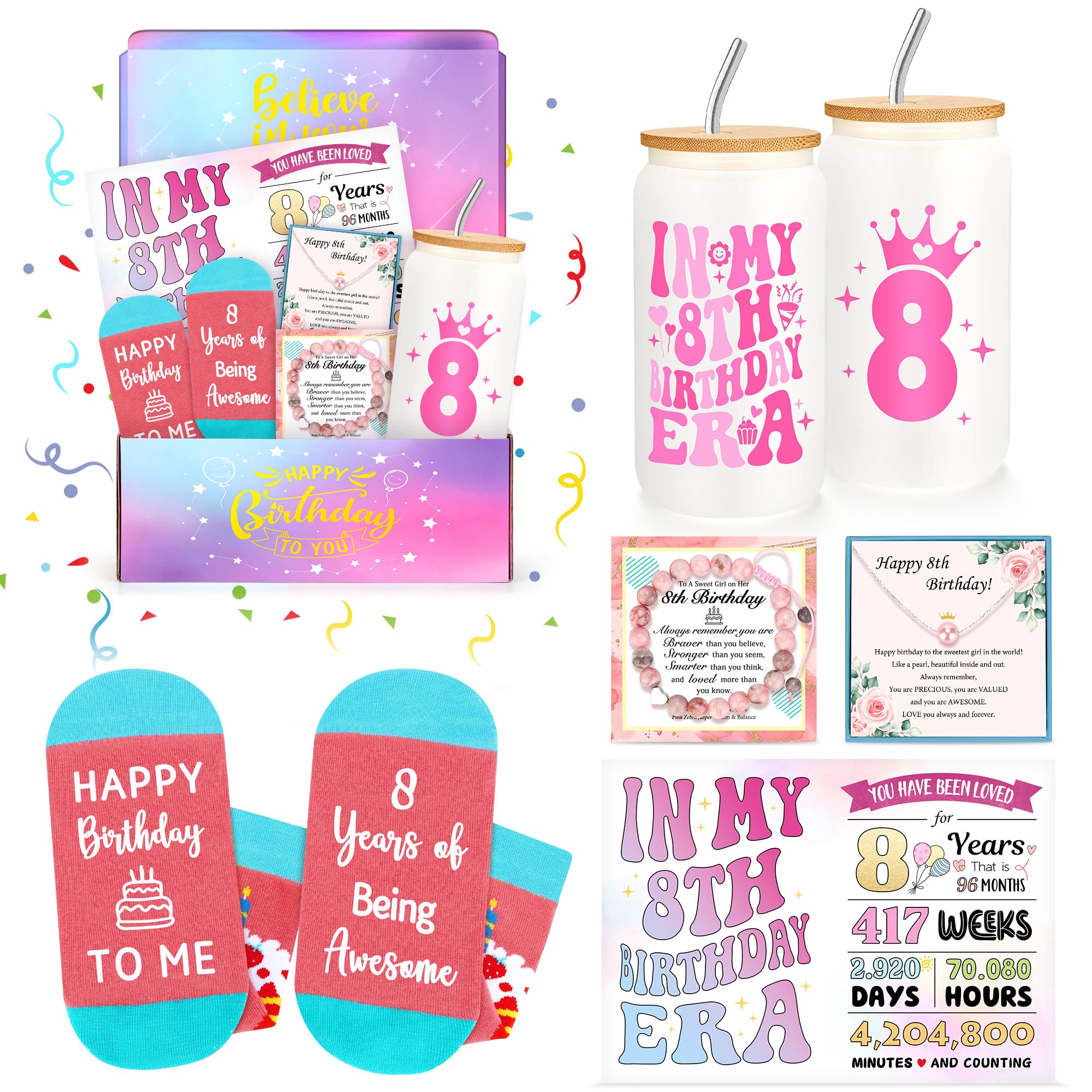 Launrada caja-regalo 8 años, presentación lista para sorprender en su cumpleaños.