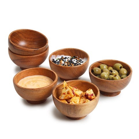 Conjunto Lavaux Designs: seis tazones de acacia para condimentos y salsas, elegantes y prácticos.