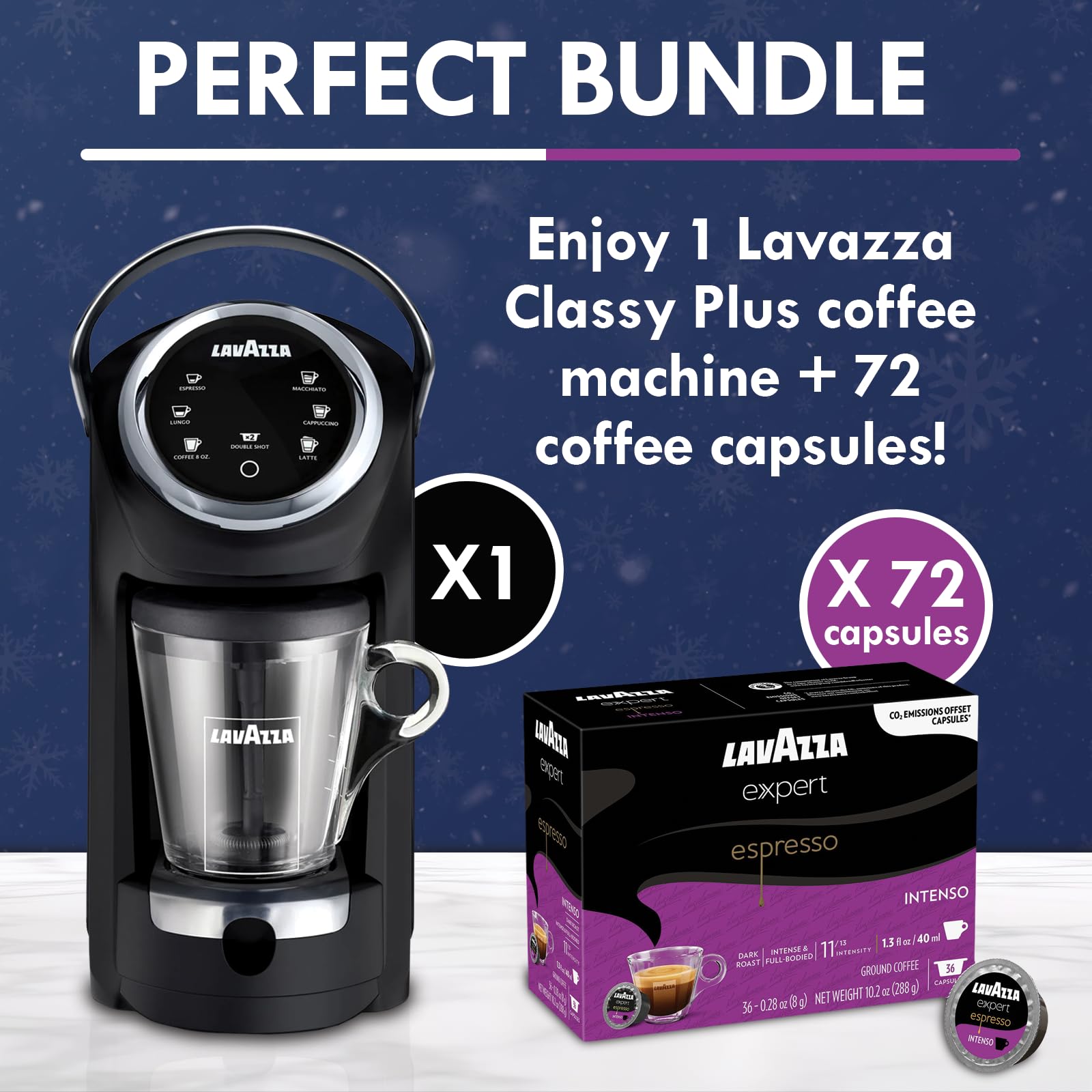 Lavazza Classy Plus: interfaz de pantalla táctil para ajustar tamaño y fortaleza.