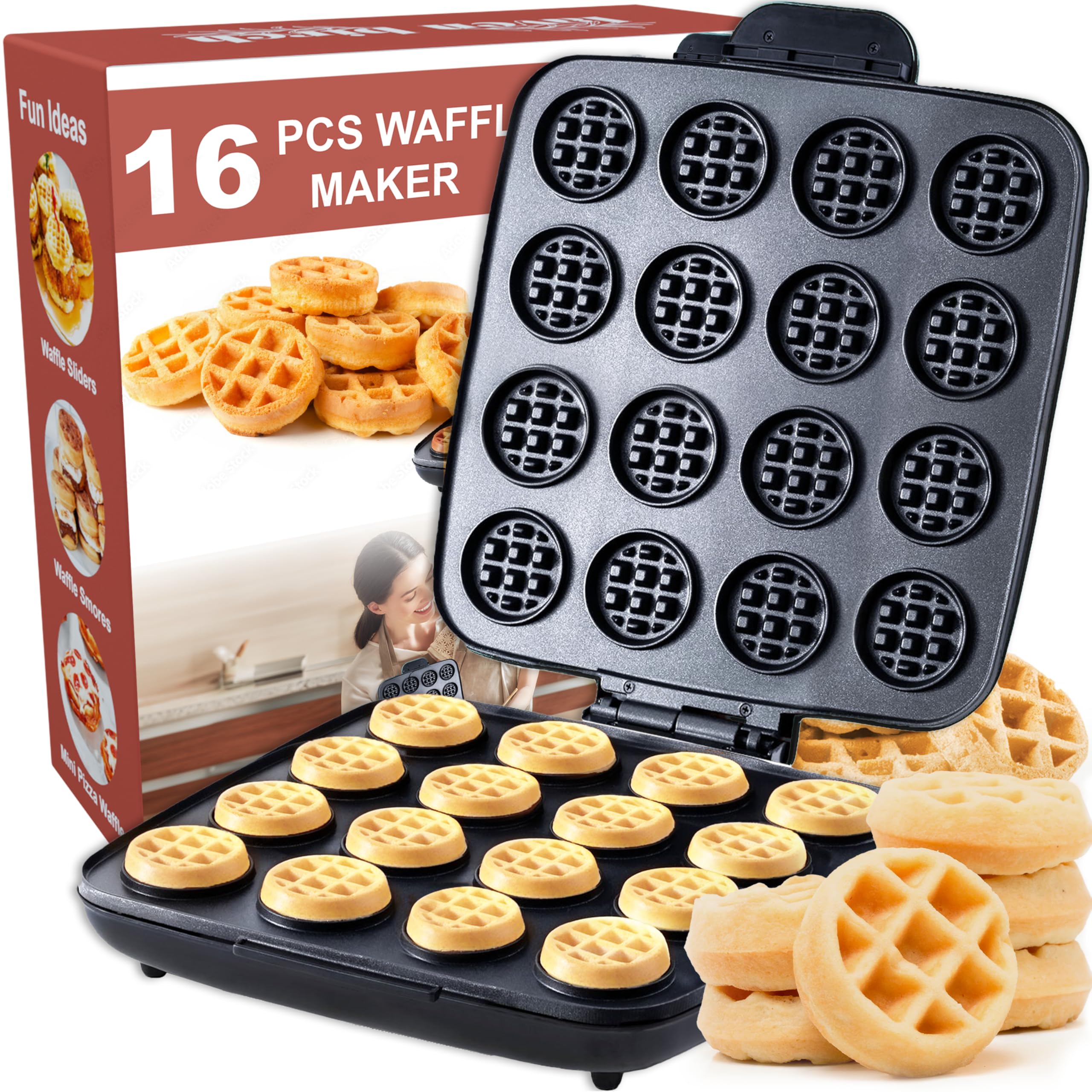 Gofre Laven Birch de 16 cavidades en frontal, ideal para desayunos rápidos.