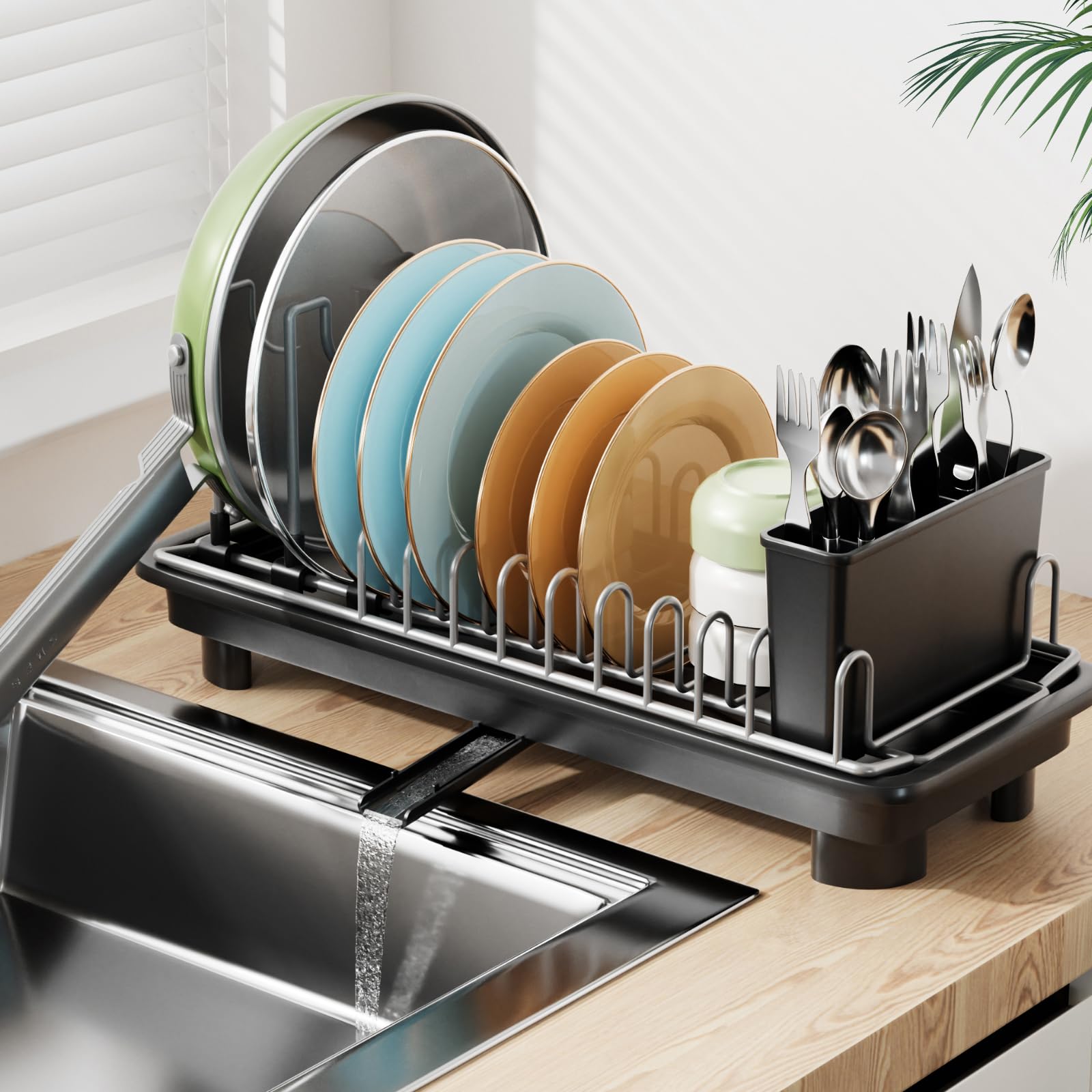 Laveshop escurridor compacto encimado para cocina pequeña, ahorro de espacio diario.